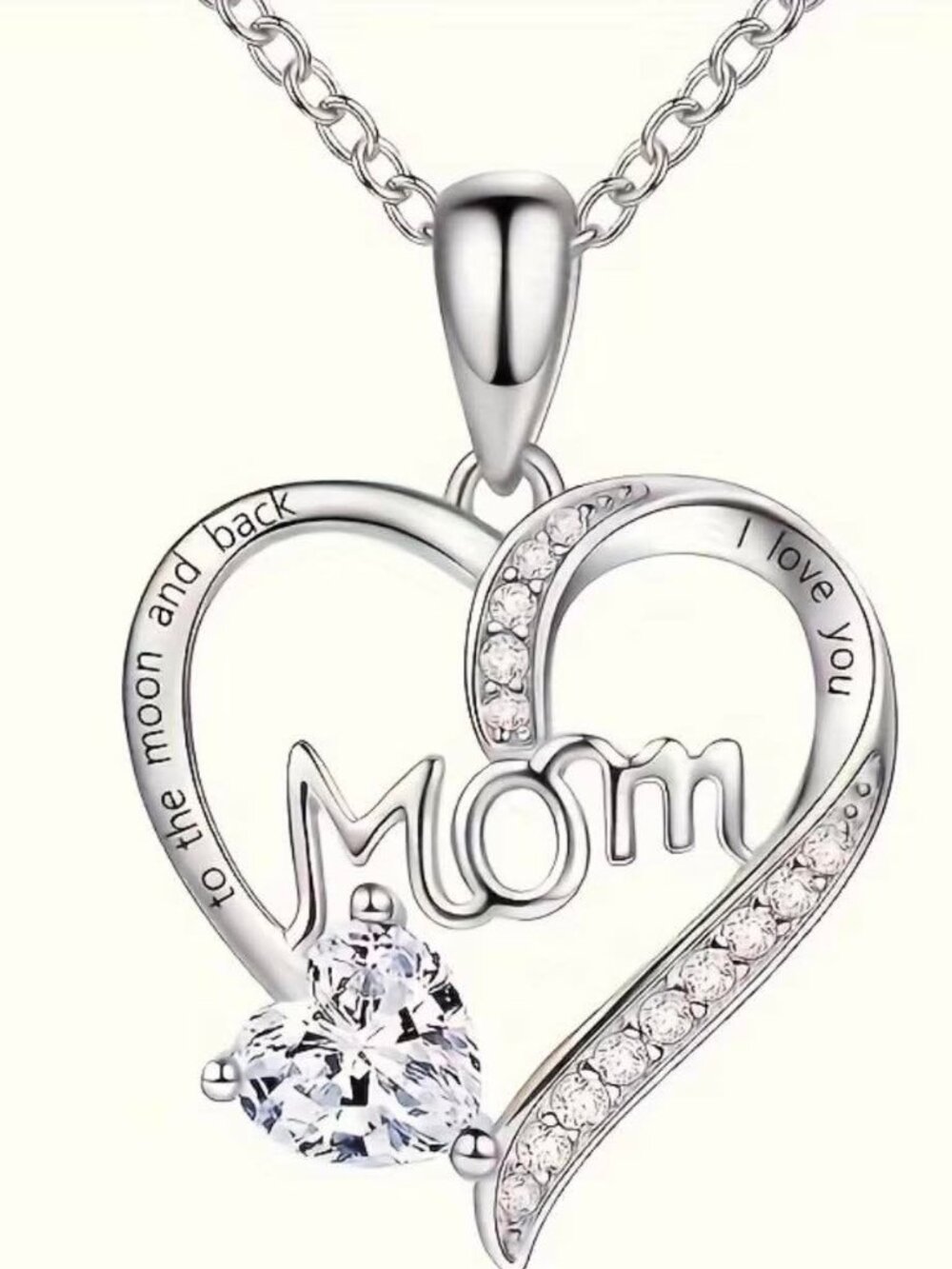 Mom Clear Pendant Silver Chain Necklace